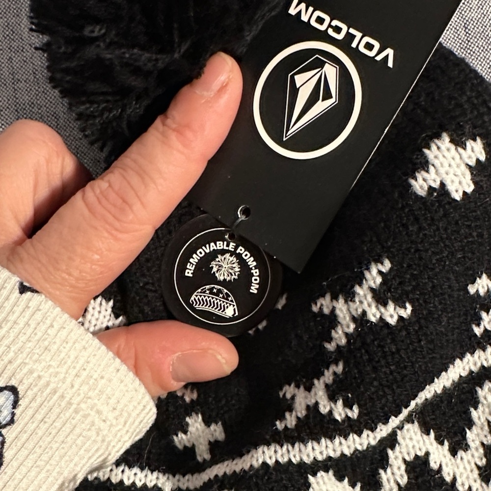 Volcom Black & White Pom Pom Earflap Beanie - Picture 10 of 14